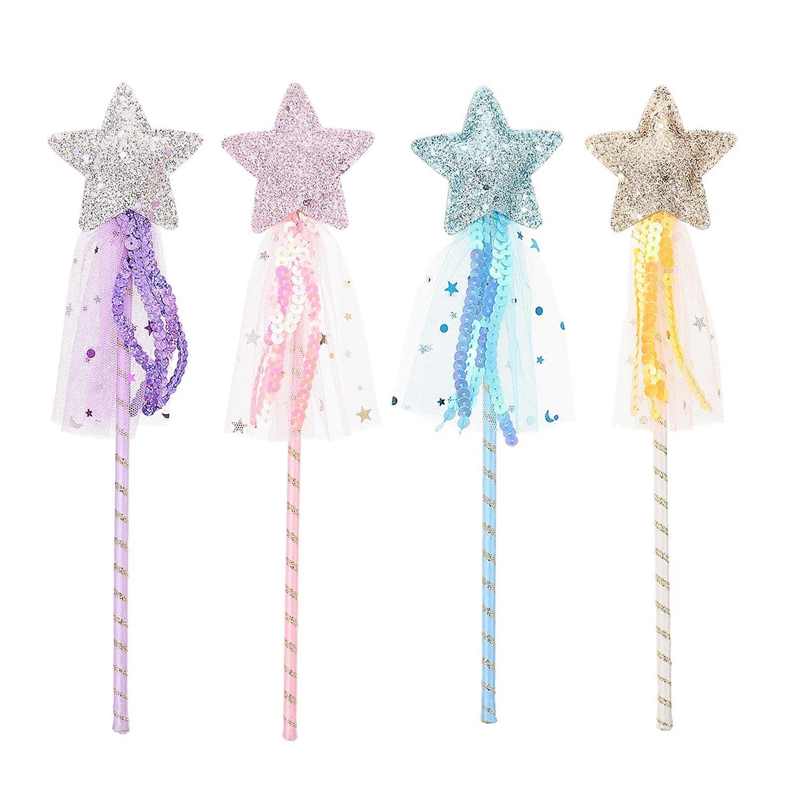 Cloth PVC Fairy Wand Toy Star-Shaped for Kids Use 4Pcs Assorted Color
