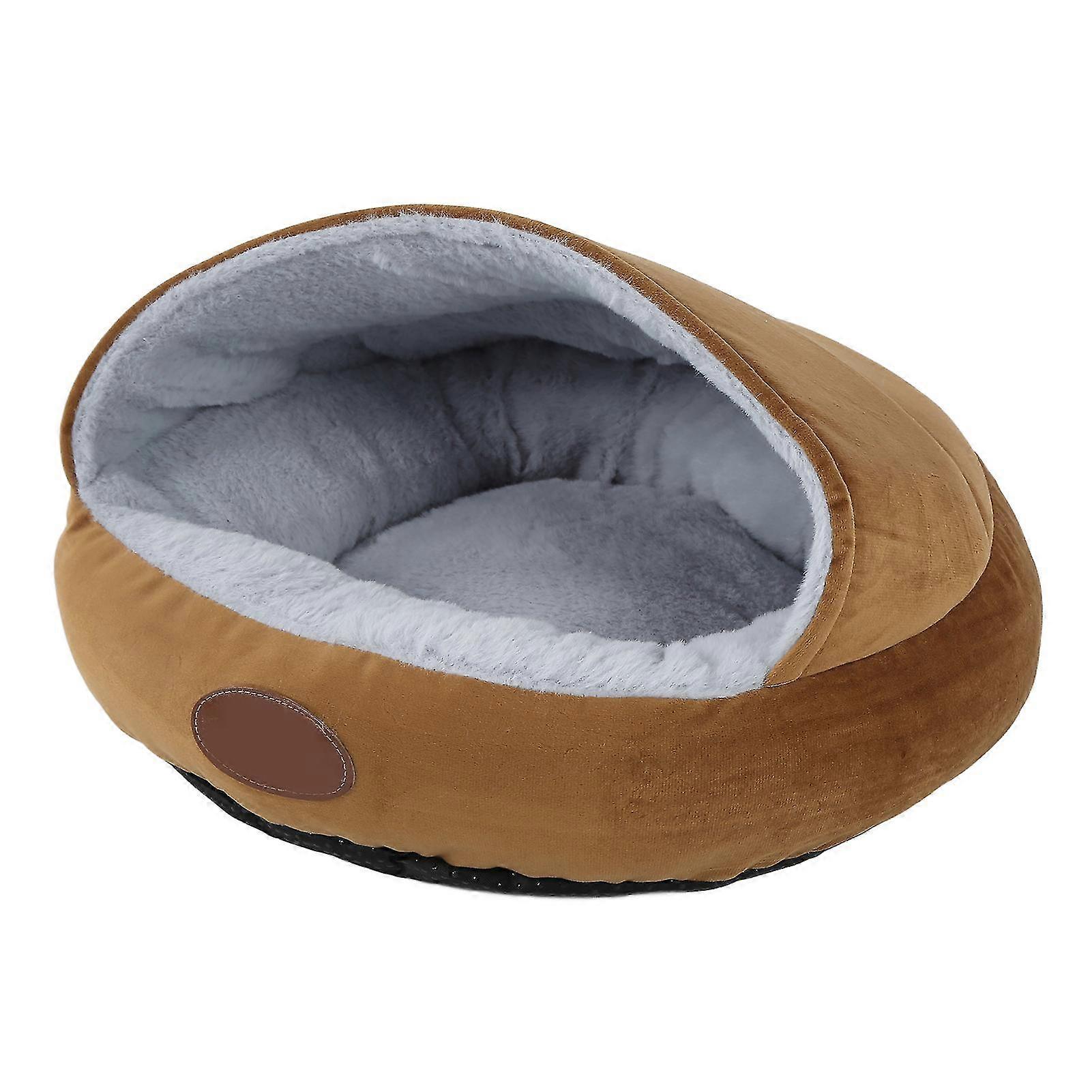 2025 Shell Shape Pet Nest Comfortable Plush Small Dogs Winter Warmth Semi Enclosed Pet Cat BedCoffee Hard Top