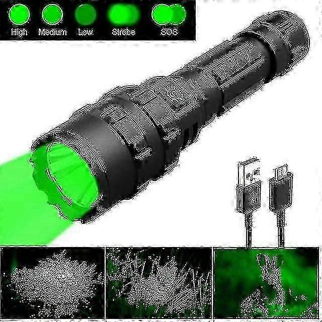 Professional Tactical Green/red L2 Led Flashlight 5 Modes Hunting Torch Usb Rechargeable Torch Power By 18650 Battery