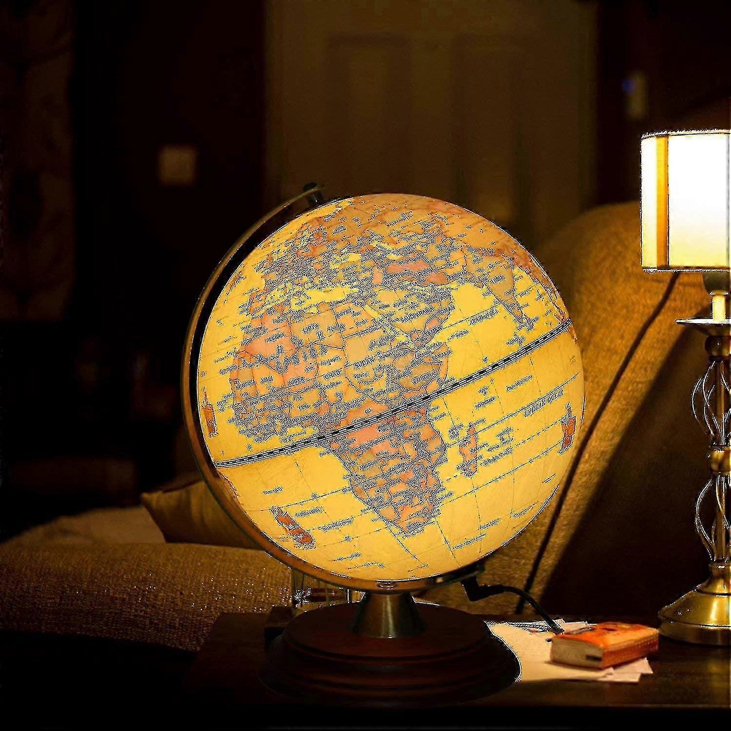 Illuminated World Globe For Kids With Wooden Stand,built In Led For Illuminated Night View Antique Globe-Yvan