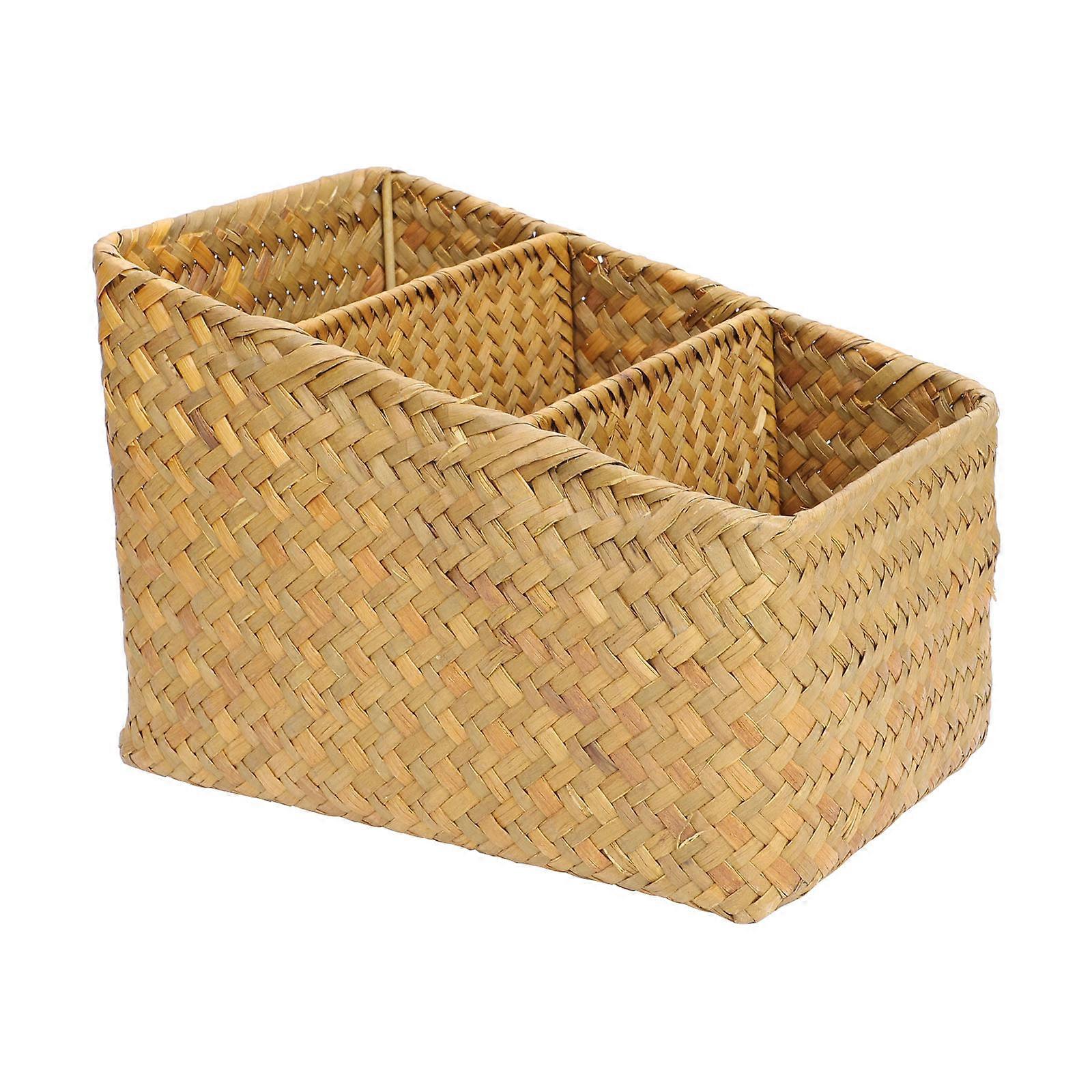 Storage Basket Container for Home Use 3Pcs Khaki Bamboo Basket
