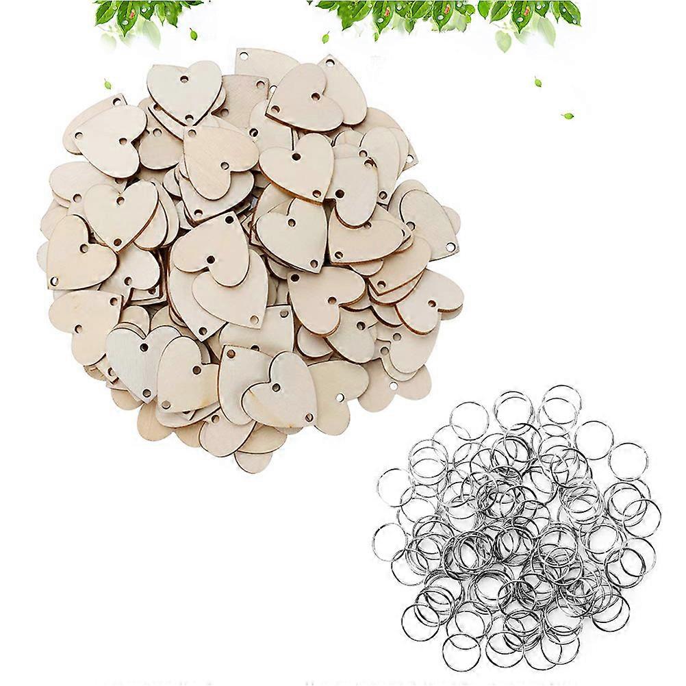 Heart Shaped Wooden Ornament for DIY Crafting with 50Pcs Tags and Rings