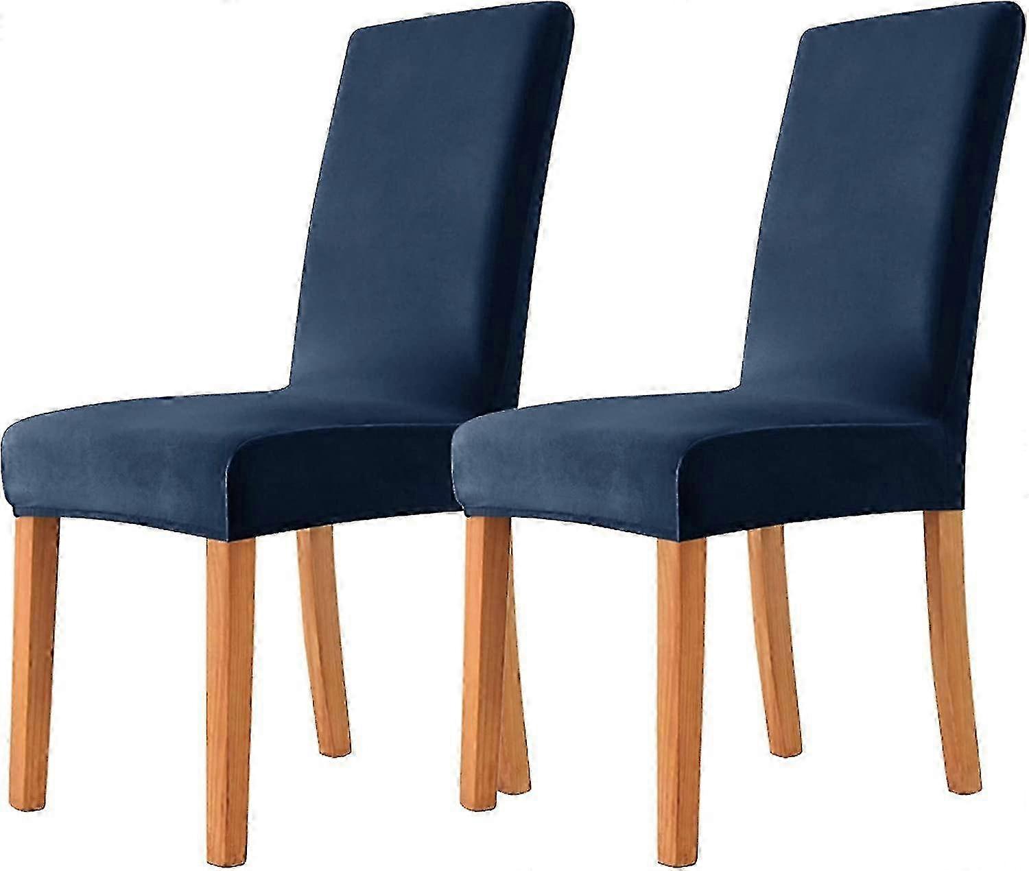 Set Of 2 Velvet Dining Chair Slipcovers For Dining Room - Navy Blue