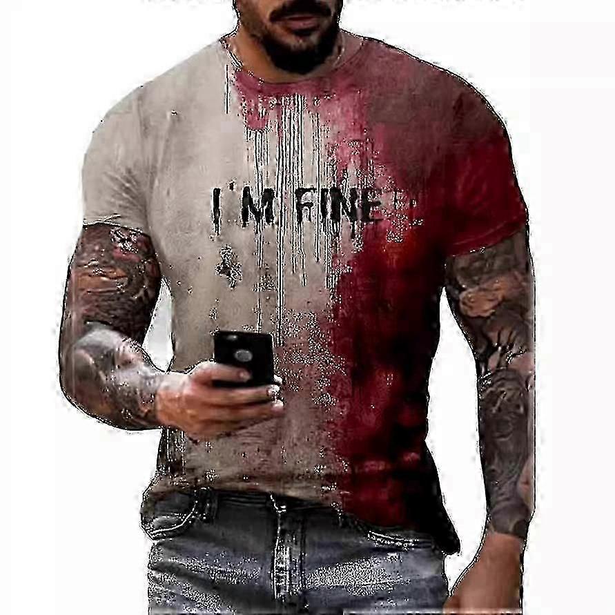 Tričko s nápisem „I'm Fine Bloody“ - tričko s nápisem „Blood“ - tričko s rozstříknutou krví, krvavý halloween, dámský jednobarevný kostým „I'm Fine“_c*