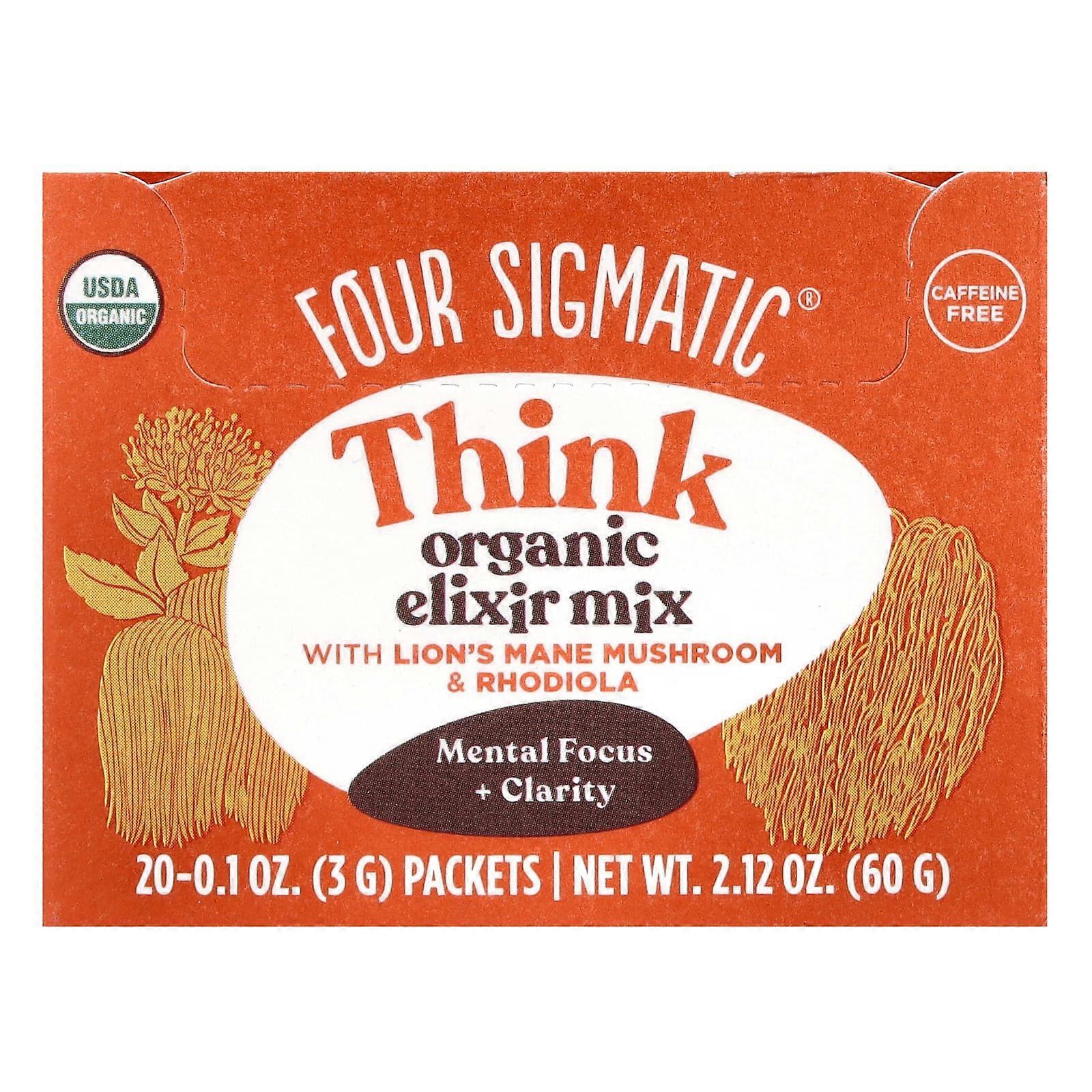 Think, Organic Elixir Mix With Lion's Mane Mushroom & Rhodiola, Caffeine Free, 20 Packets, 0.1 oz (3 g) Each