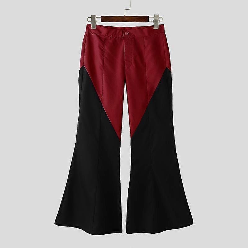 INCERUN Men High Zip-up Waist Patchwork Casual Long Flare Trousers