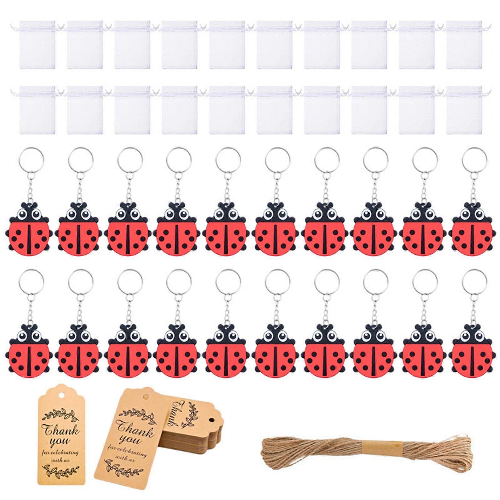 20 Count Ladybugs Design Keychains Bright Color Realistic Detail Perfect For Party Giveaways Home Car Decors Multicolor