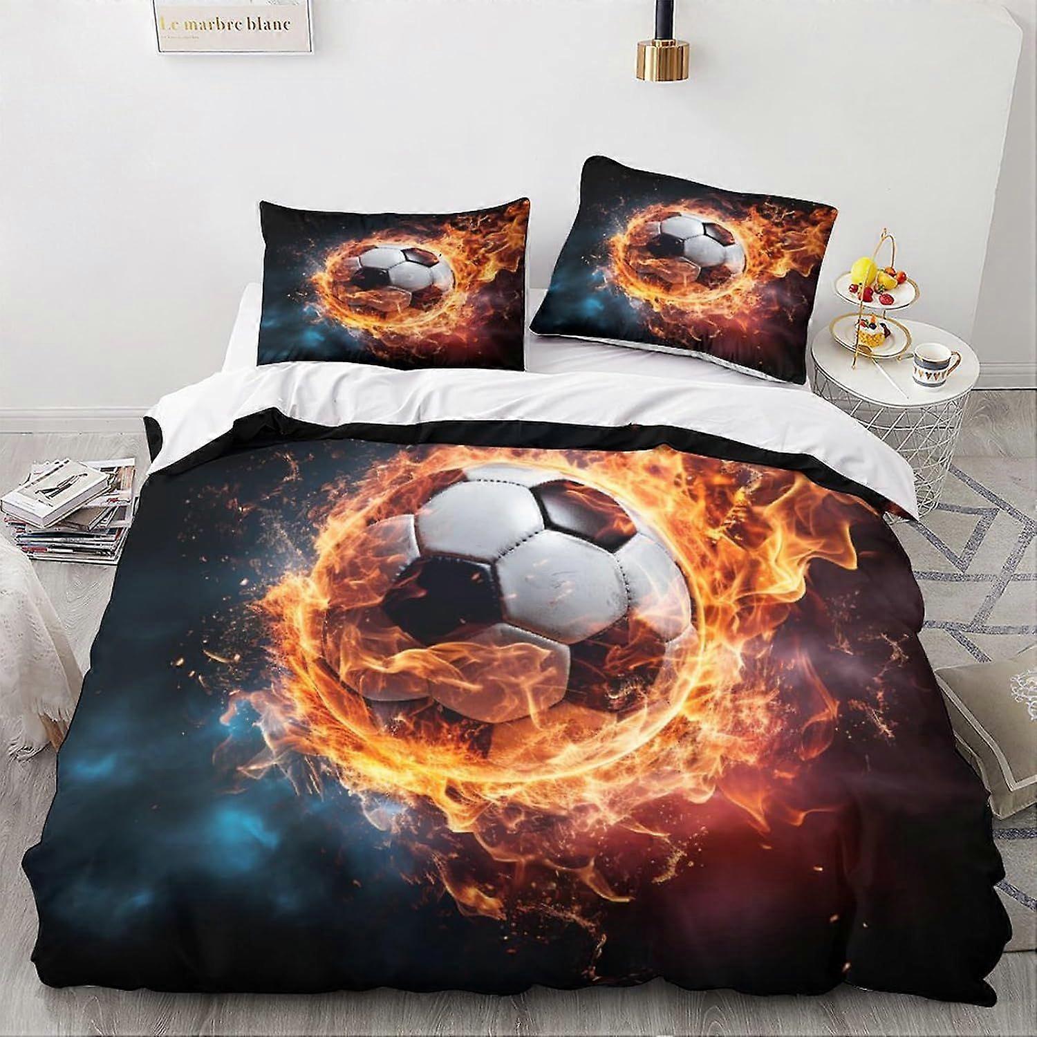 LikeEj كرة القدم 3D لحاف غطاء مجموعة تأثير الرياضة للأطفال والكبار المطبوعة لحاف الفراش مجموعة مع وسادة الحالات كرة القدم الكرة