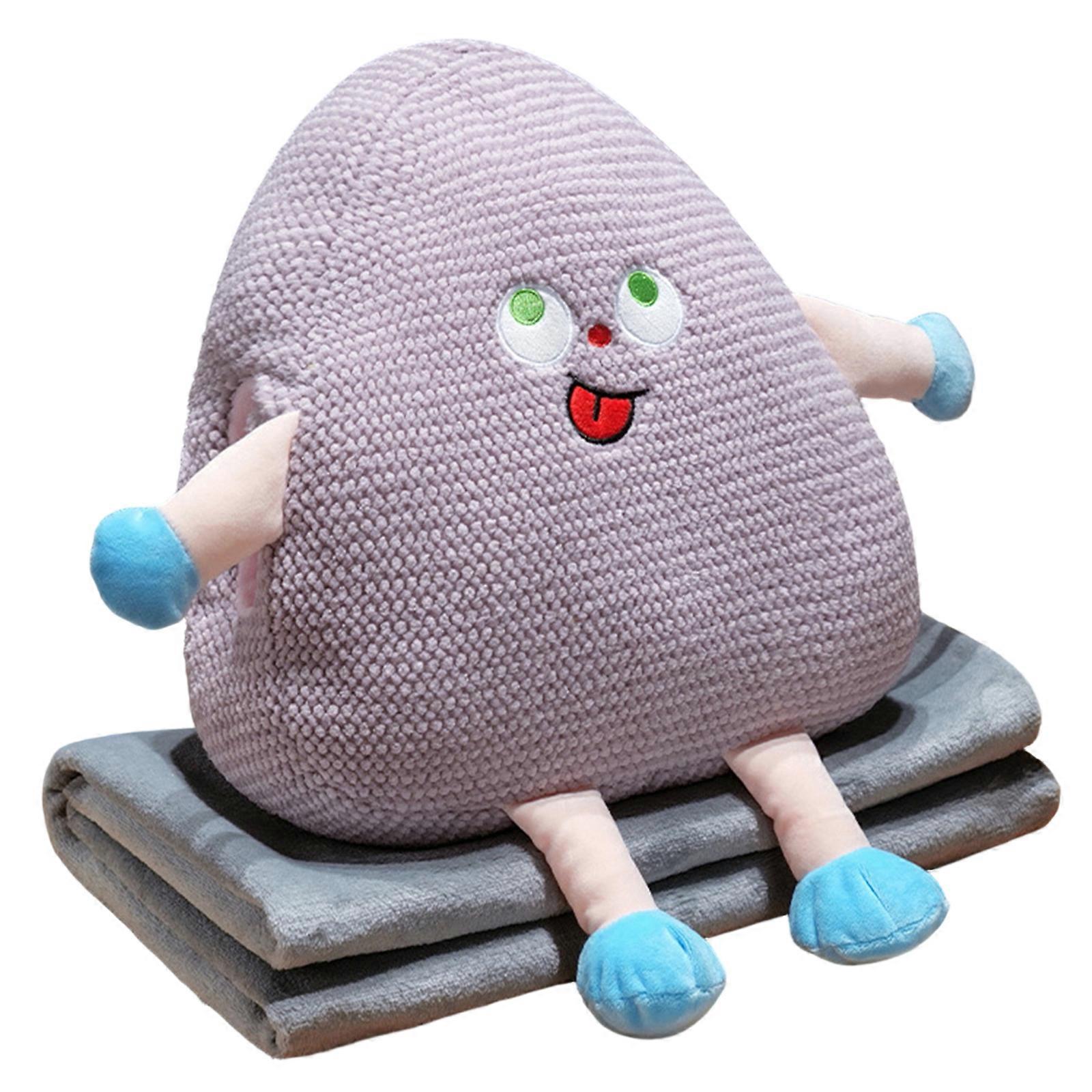 Comfort Plush Pillow with Builts In Removable Blanket and Hand Warmer Design Ergonomic Back Support Cushion For Office  Purple