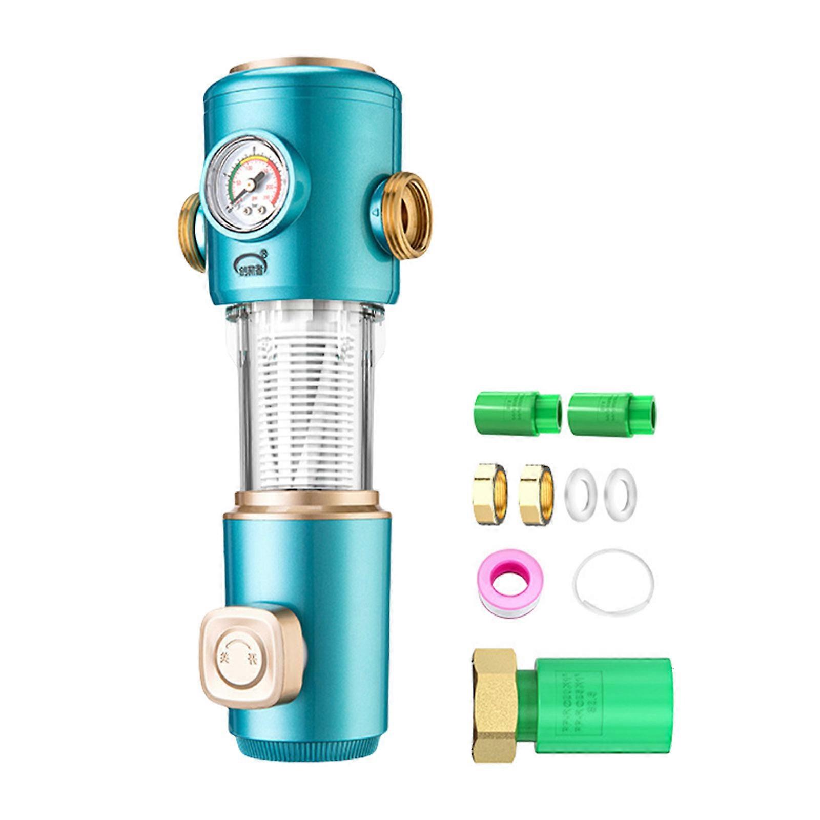 Water Filtering Solution Full Houses Pre Filter with Gauge Home Water Purifiers Stainless Steel Texture for Safe Drinking  blue