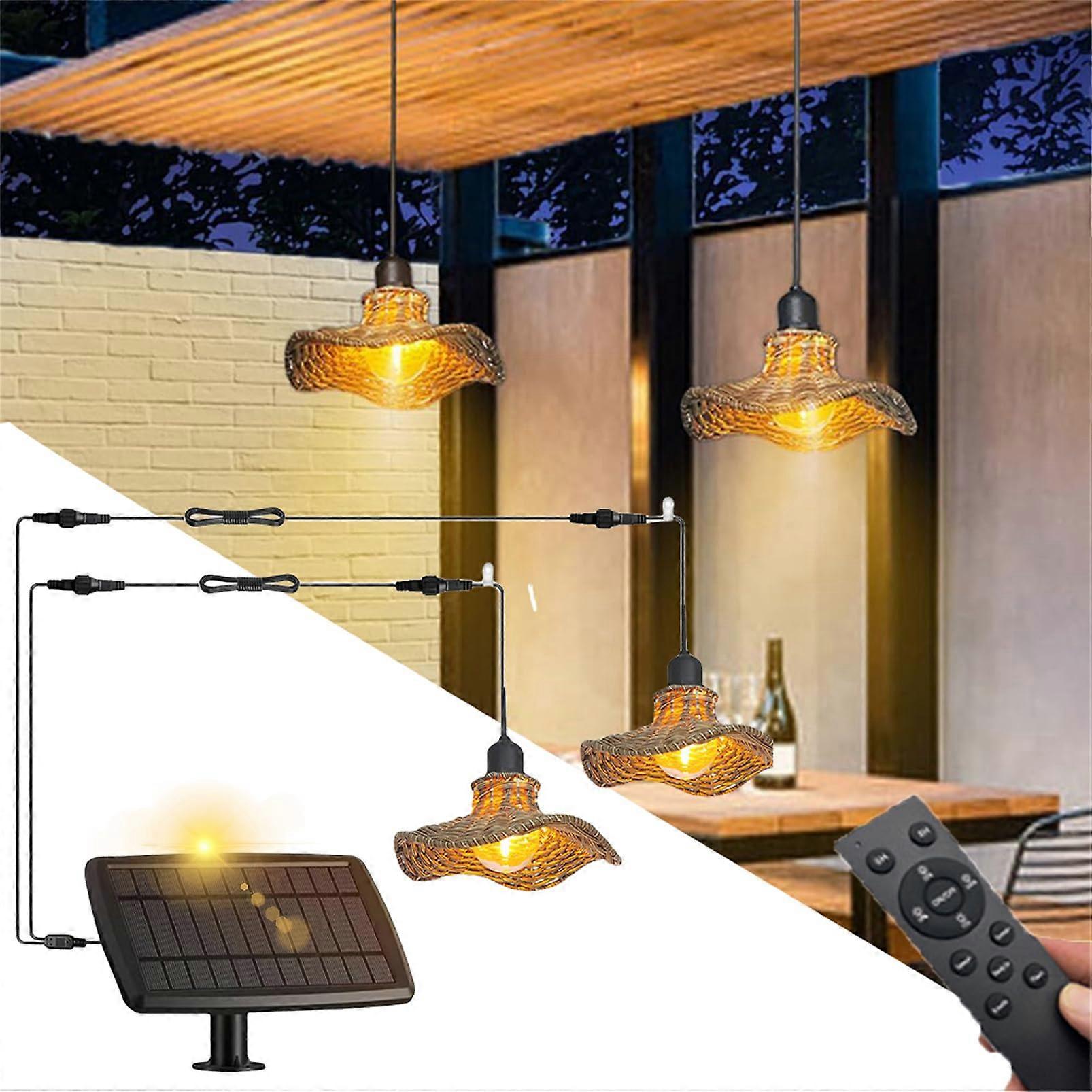 Solar Chandelier Rattan Boho 2Pack Outdoor Gazebo Hanging Light With Dimmable Timer Remote Control Camping Decor