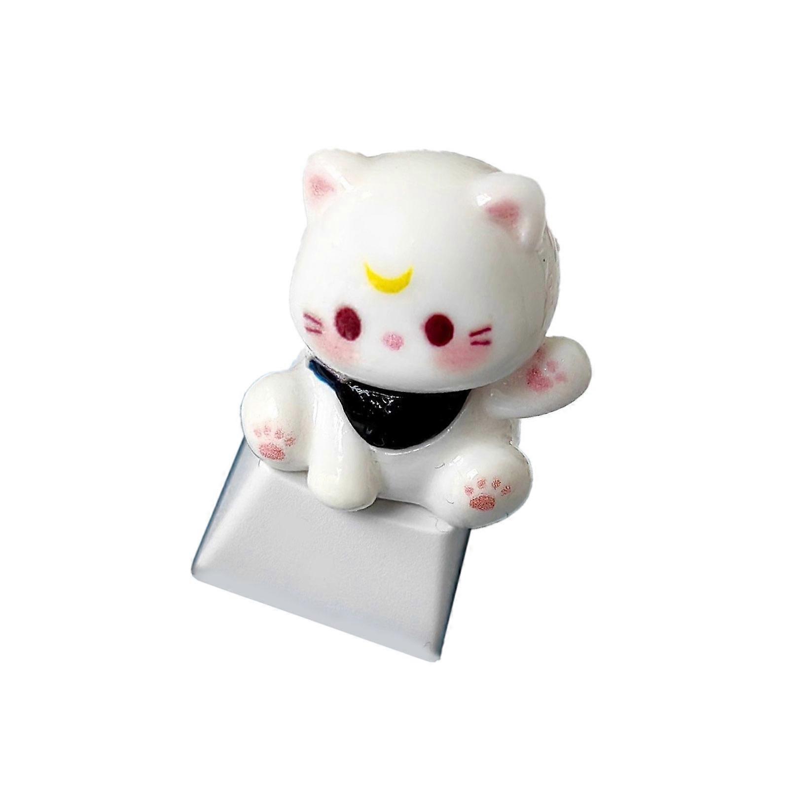 Handmade Keycaps 3D Cartoon Cats Head Keycap for Crosses Axises Mechanical Keyboards ESC Customizeds Keycap  White