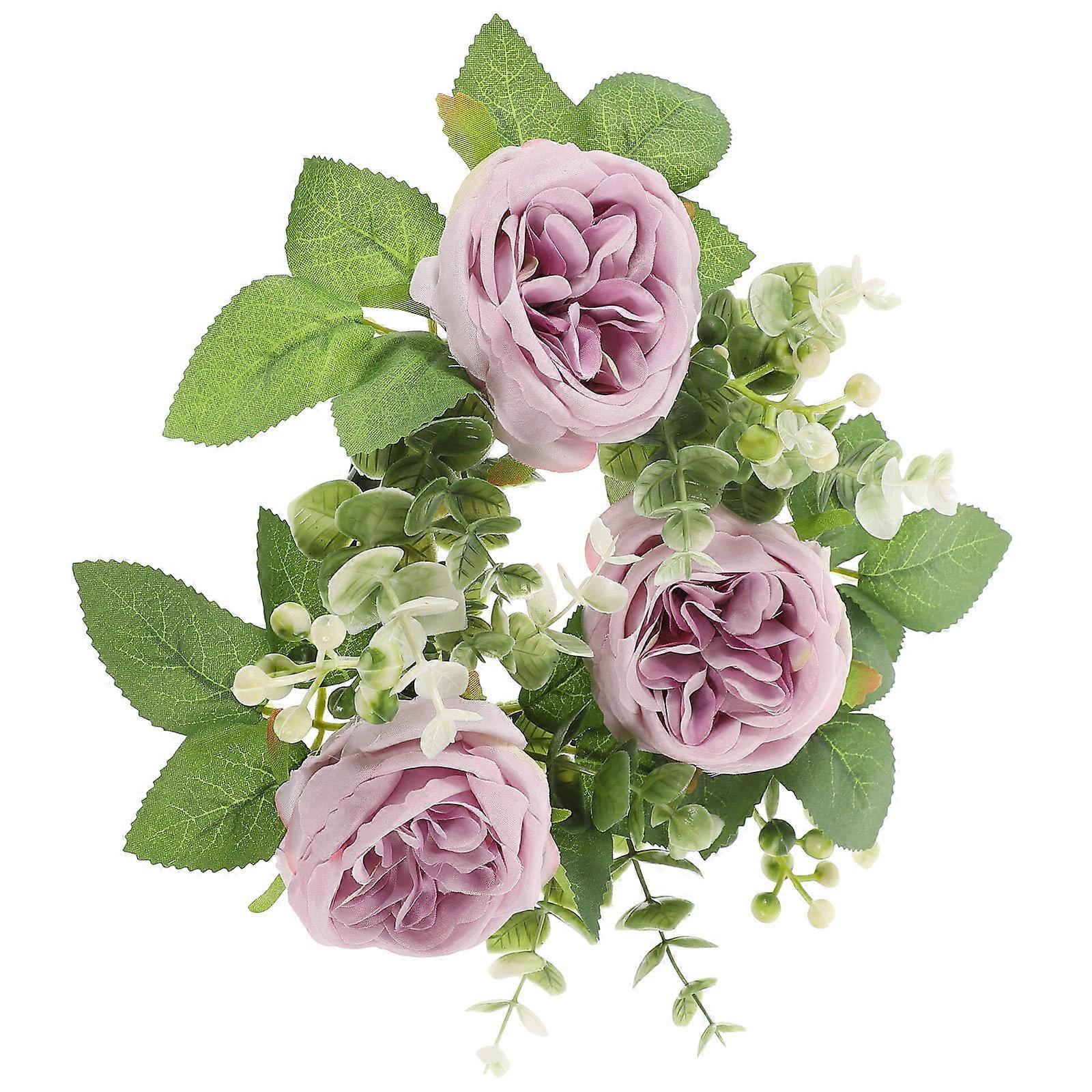 Artificial Rose Candle Ring Decorative Candle Wreath for Party
