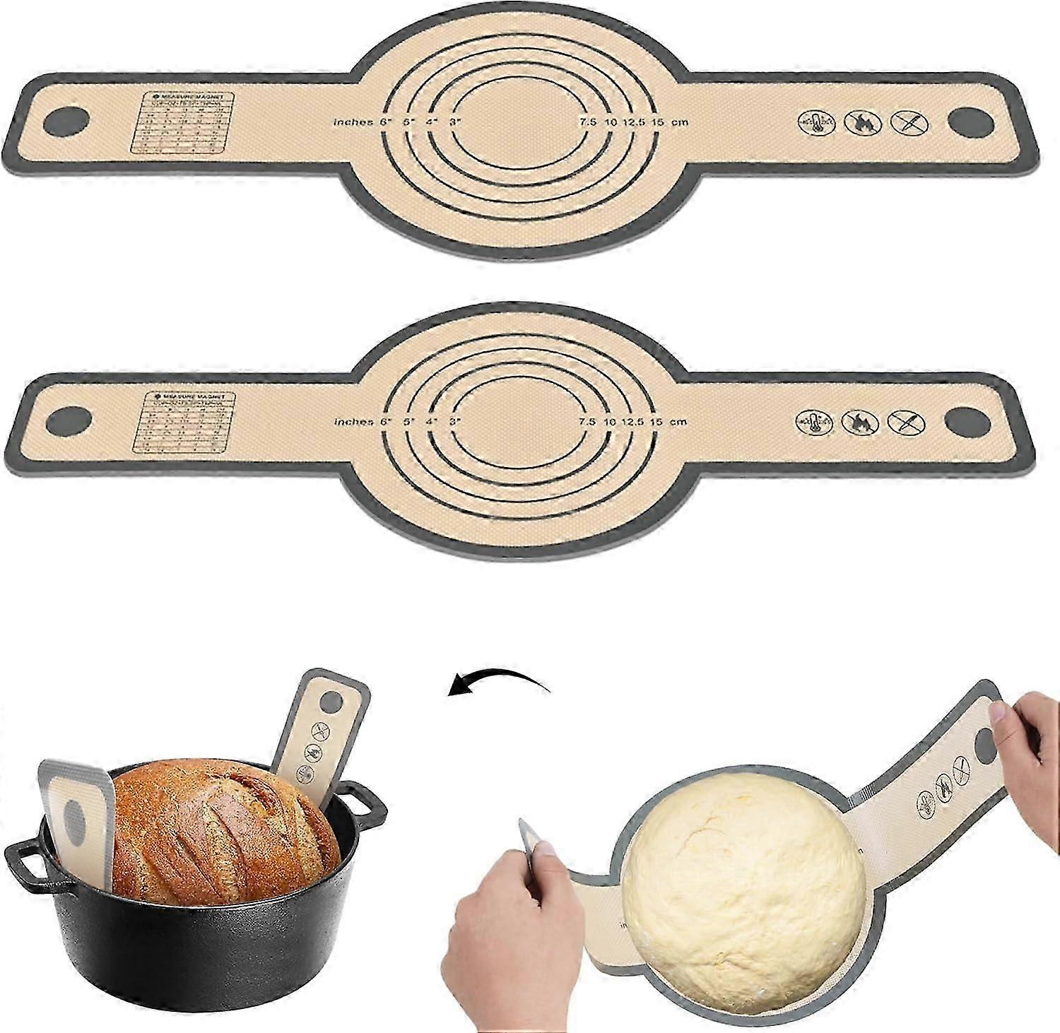 Silicone Bread Sling for Dutch Oven, 2pcs Non-Stick & Easy to Clean Bread Baking Mat Set, Reusable Bread Sling with Long Handle to Transfer Dough