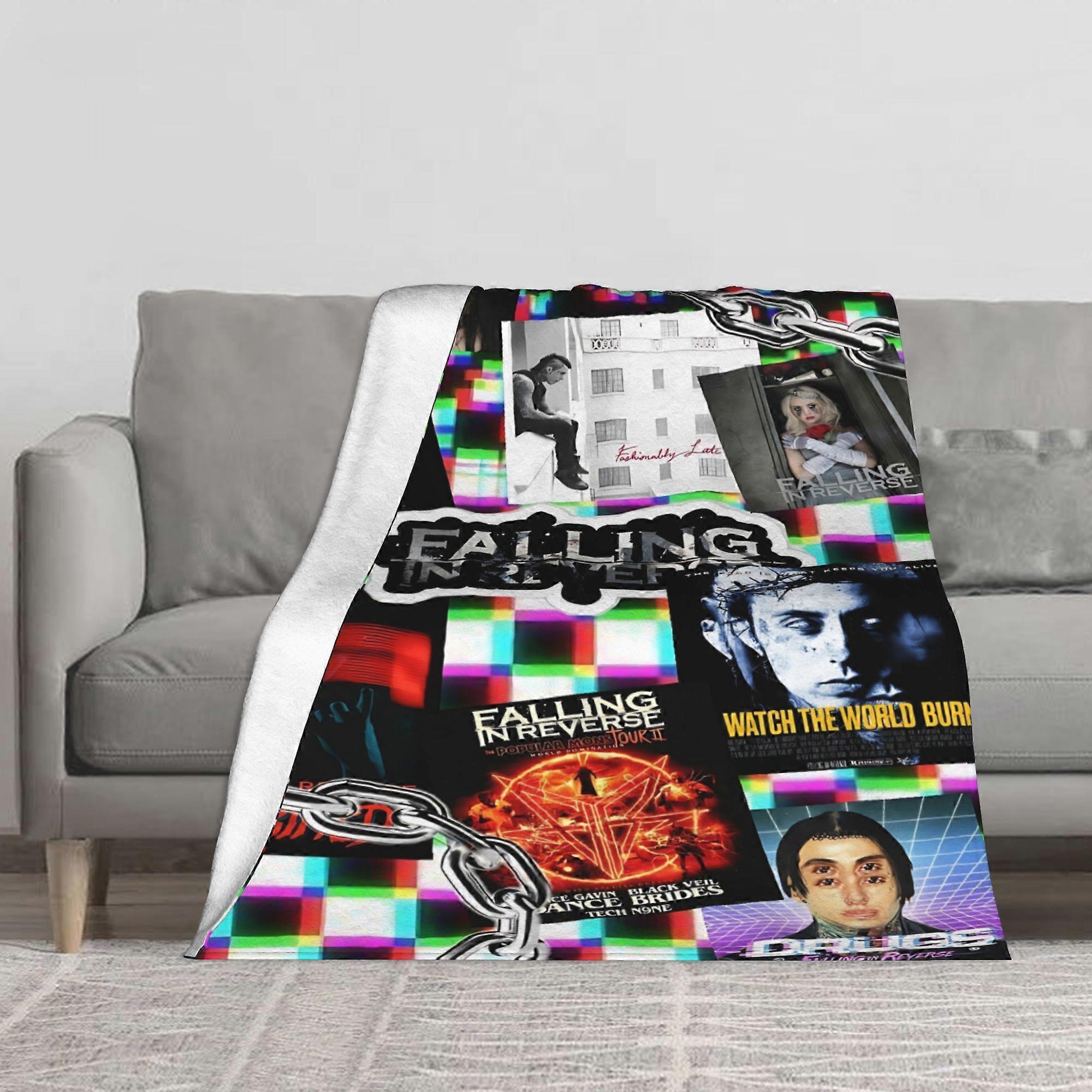 1pc Falling In Reverse Band-Themed Fleece Blanket - Official Merchandise Style with I'm Not a Vampire, Watch Out for Dog-UYRTA327