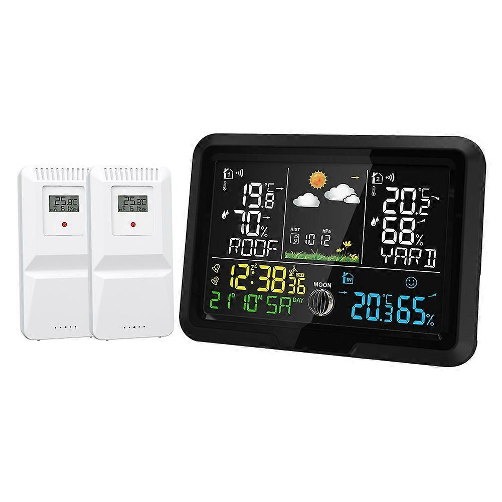 One-to-Two Weather Clock Indoor & Outdoor Thermometer & Hygrometer Wireless Multi-Function Weather Station EU Plug