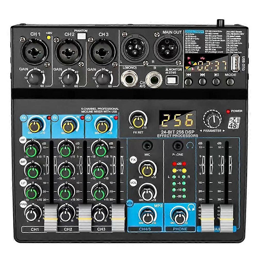 6-Channel Small Multi-Function Mixer for Stage Performances, Karaoke Live Broadcast, with USB Bluetooth Mixer