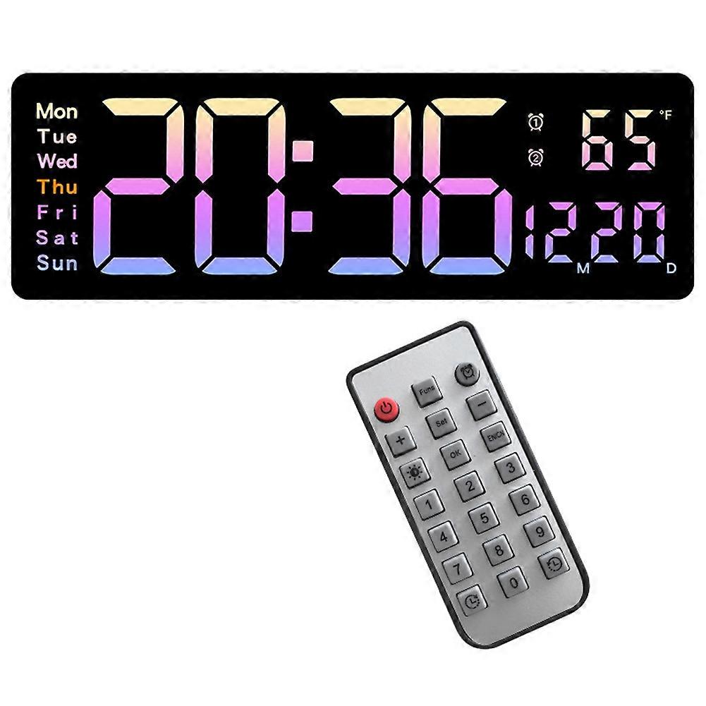 Digital Wall Clock Large Alarm Clock Remote Control Date Week Temperature Clock Dual Alarms LED Display Clock Pink