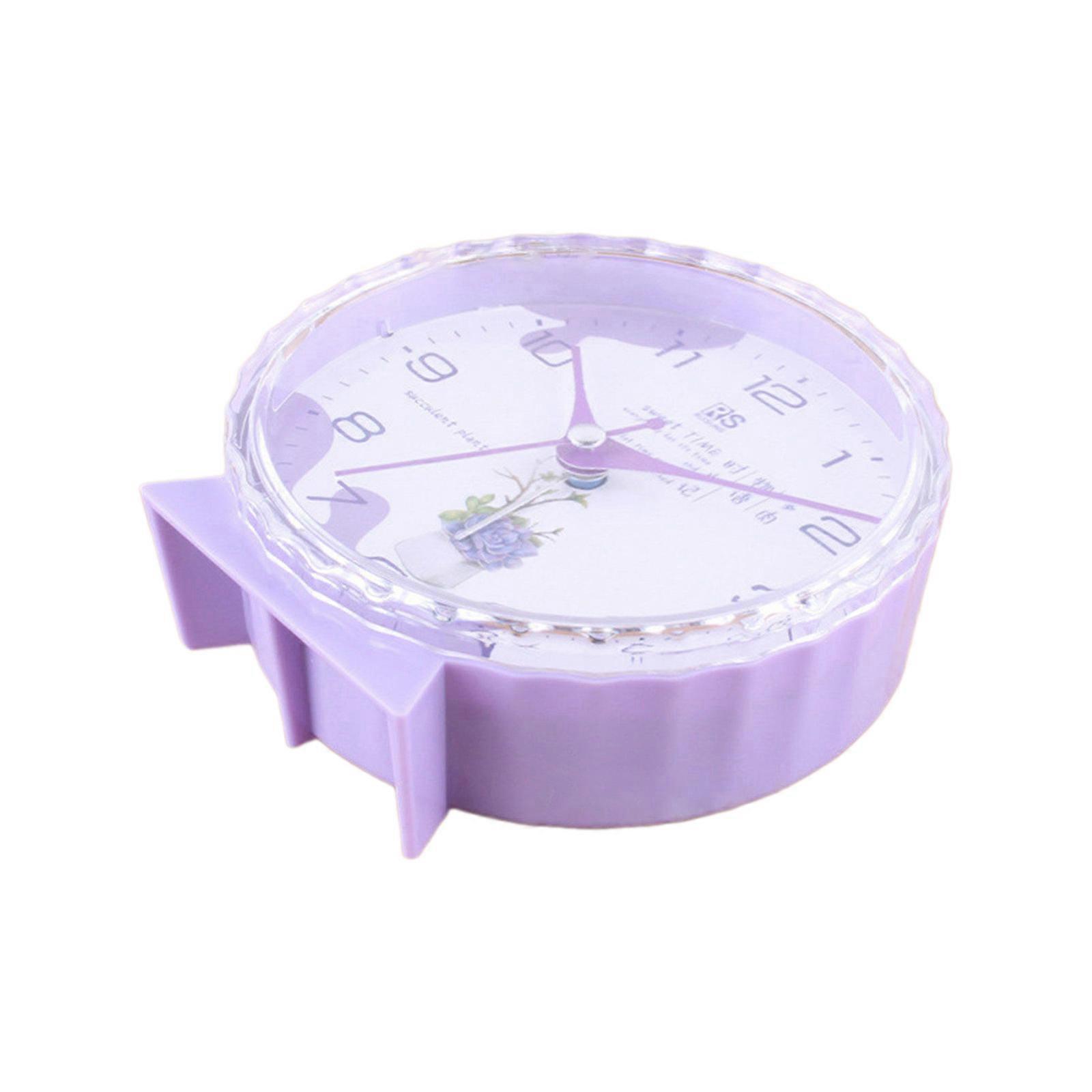 Väckarklocka med runt plastfodral Batteridriven analog skrivbordsklocka för sovrum resor vardagsrum heminredning lila