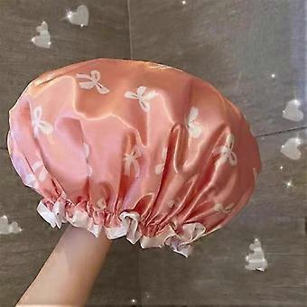 4 Colors Double Layer Shower Caps Printed Bonnet Waterproof Bath Caps Recomable Shower Caps Hair Hat For Women Ladies Hocomehold
