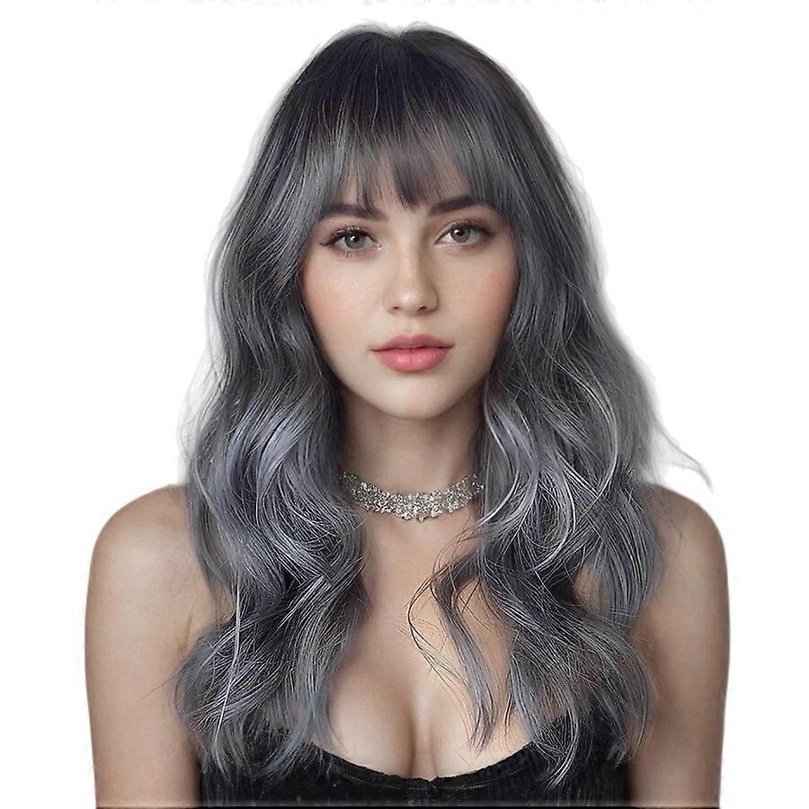 Grey with Bangs Machine Made Heat-Resistant Glueless Wear and Go Wig - Natural Look for Daily Wear