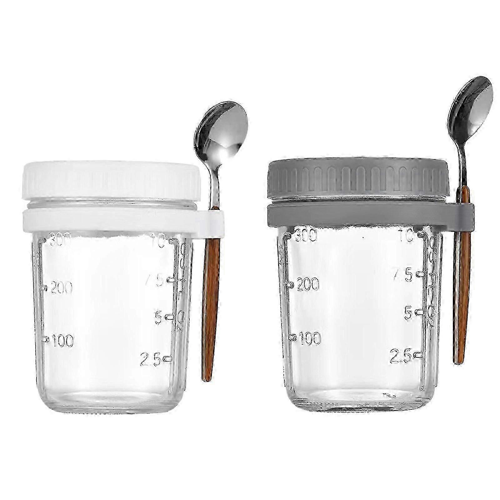 1/2/4 Pack Overnight Oats Jars With Lids And Spoons, 10 Oz Glass Bottles Containers Yogurt Airtight Jars-Good