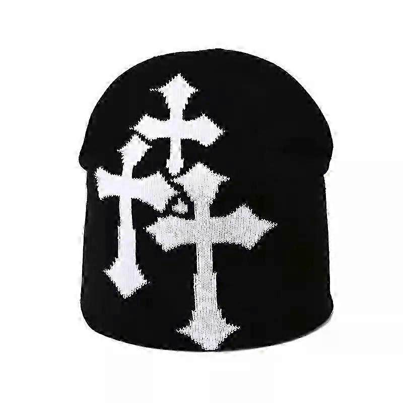 Trendy Cross Stitch Knitted Hat Face Slimming Unisex Hip Hop Versatile Woolen Cap Warmth Functionality Fashion Accessory