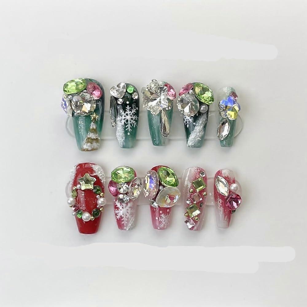 Silver Glitter Press On Nails Bold Armor Style Long Pointed Fake Tips XS Duck Color