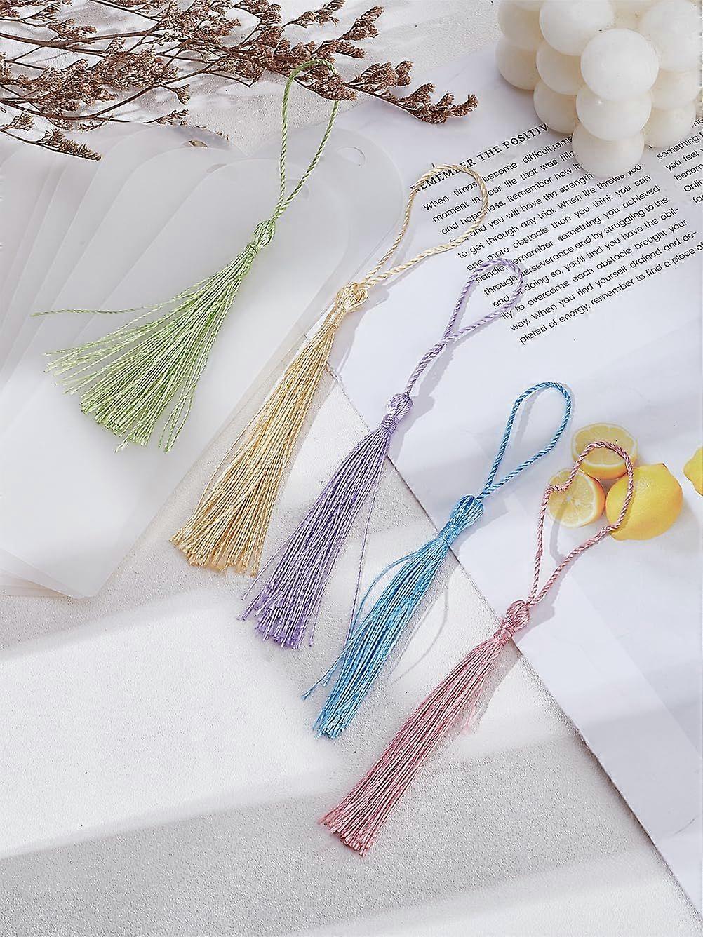 10 Sets Blank Clear Acrylic Bookmarks Plastic Craft Transparent Book Page Marks Transparent Acrylic Blank with Polyester Tassel Decorations for DIY Pr