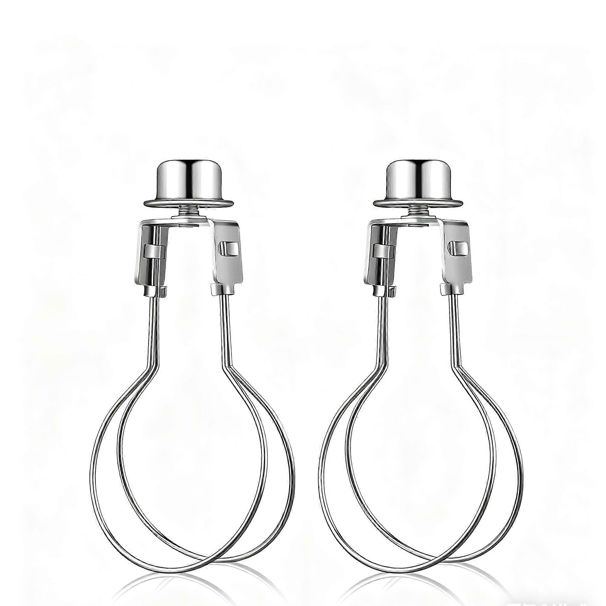 Lamp Shade Clip Adapter Set of 2 with Decorative Finial, Metal Holder for Bulb, Silver