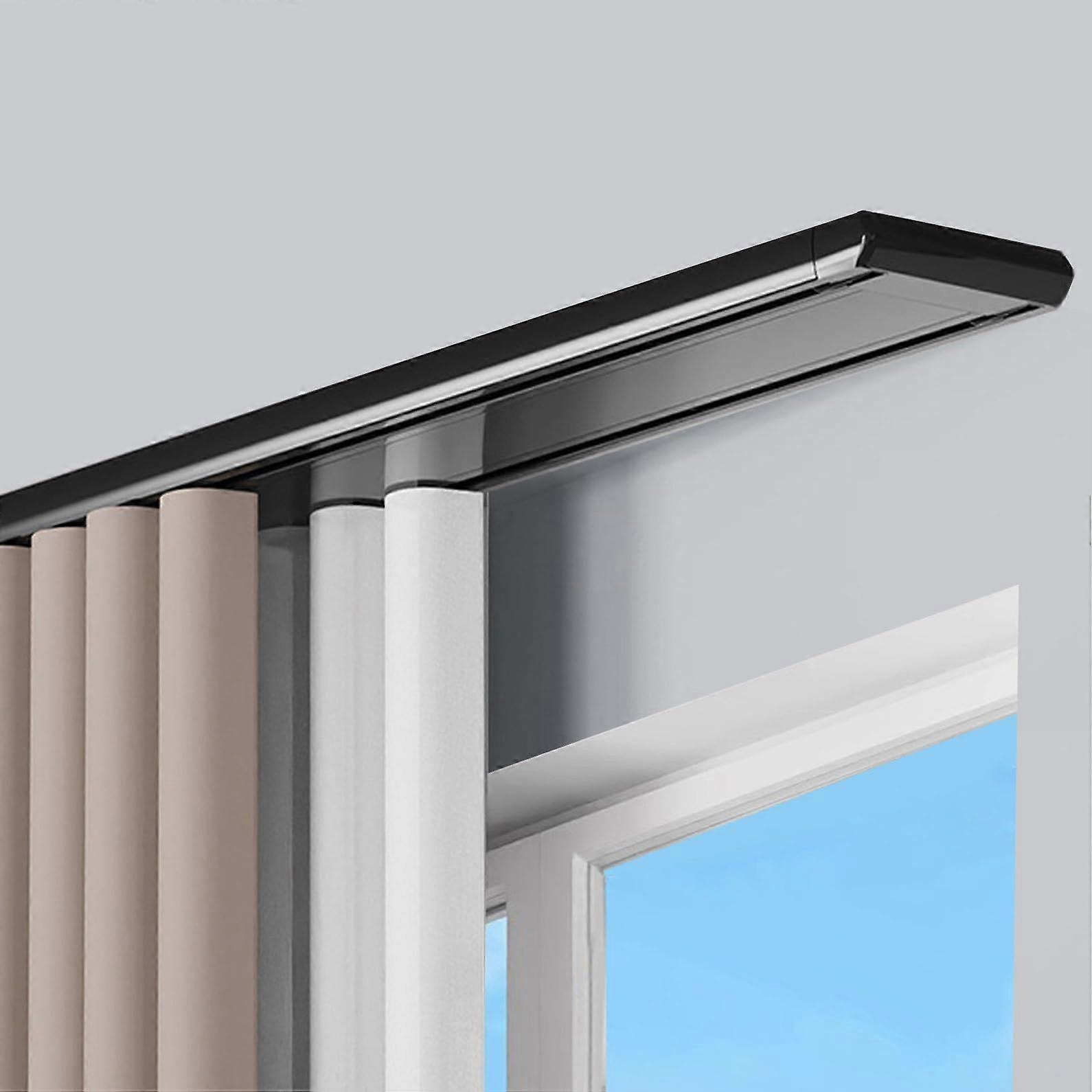 Ceiling Curtain Track 2.8m Black Double Rail HeavyDuty Aluminum Sliding System with Silent Glide Wheels