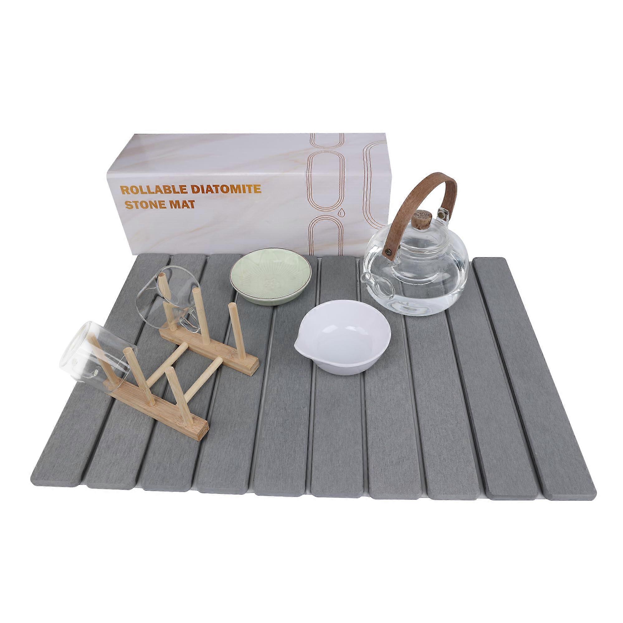 Diatomaceous Earth Drying Mat Large Fast Absorbing NonSlip Kitchen Counter and Sink Stone Pad 23.2'x15.4' Gray