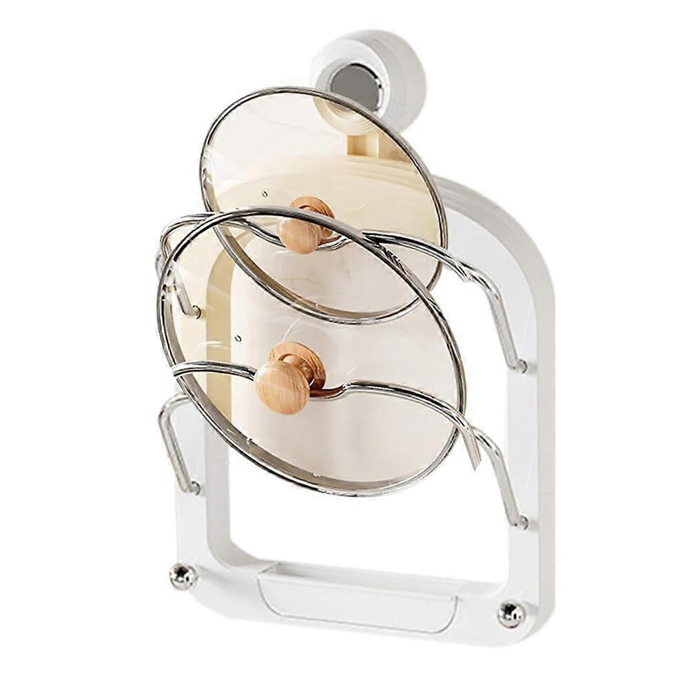Wall Mounted Pot Lid Holder with Suction Cups, NoDrill SpaceSaving Kitchen Rack, White