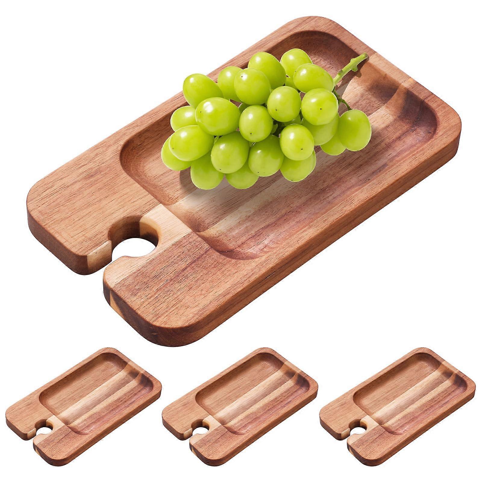 4 Pack Wood Charcuterie Board with Wine Glass Holder, Rustic Cheese Serving Plates for Parties and Picnic