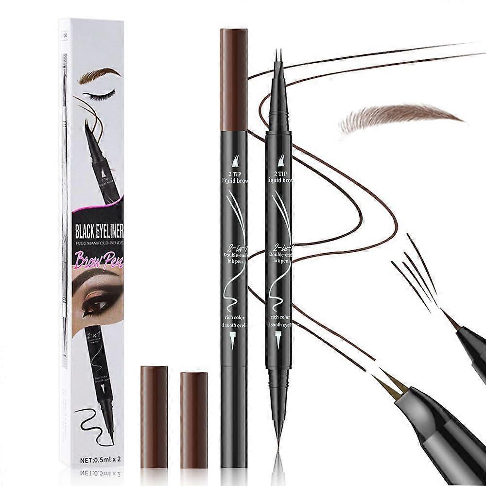 Microblading Eyebrow Pen Dark Brown DualEnded Waterproof 2Fork Tip for Natural Definition