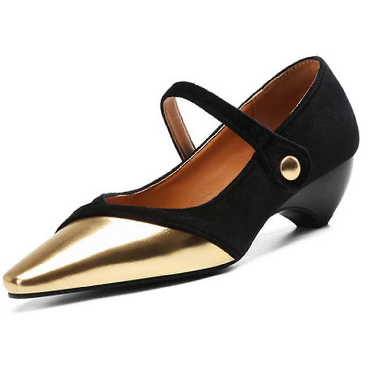 Escarpins à bout pointu fermé et talons chaton pour femmes, en cuir suédé, confortables et décontractés, avec boucle métallique, pointures 25-26.