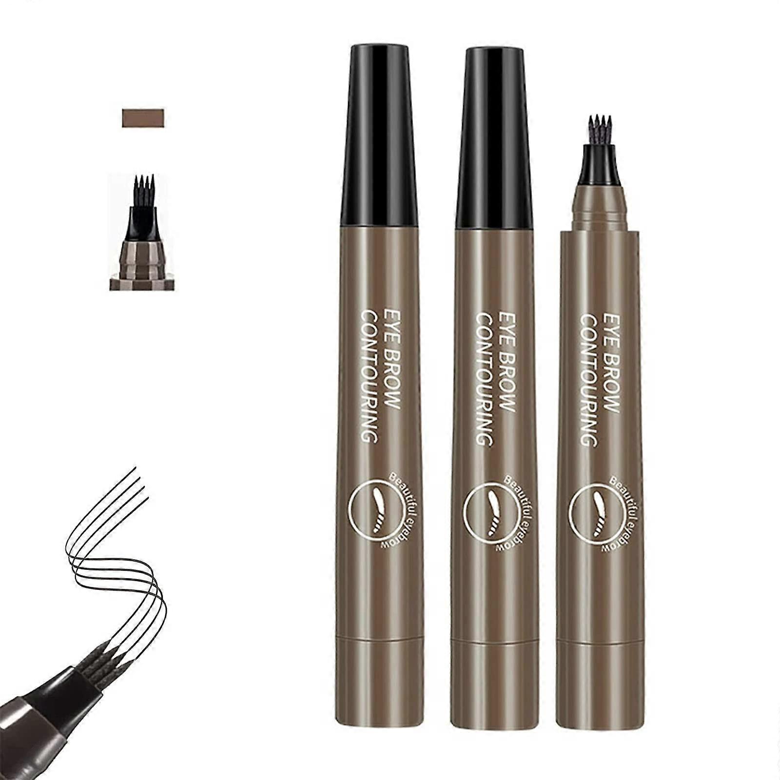 Waterproof Microblading Eyebrow Pencil Quad Fork Tip Grey Brown 2pcs for Natural LongLasting Brows