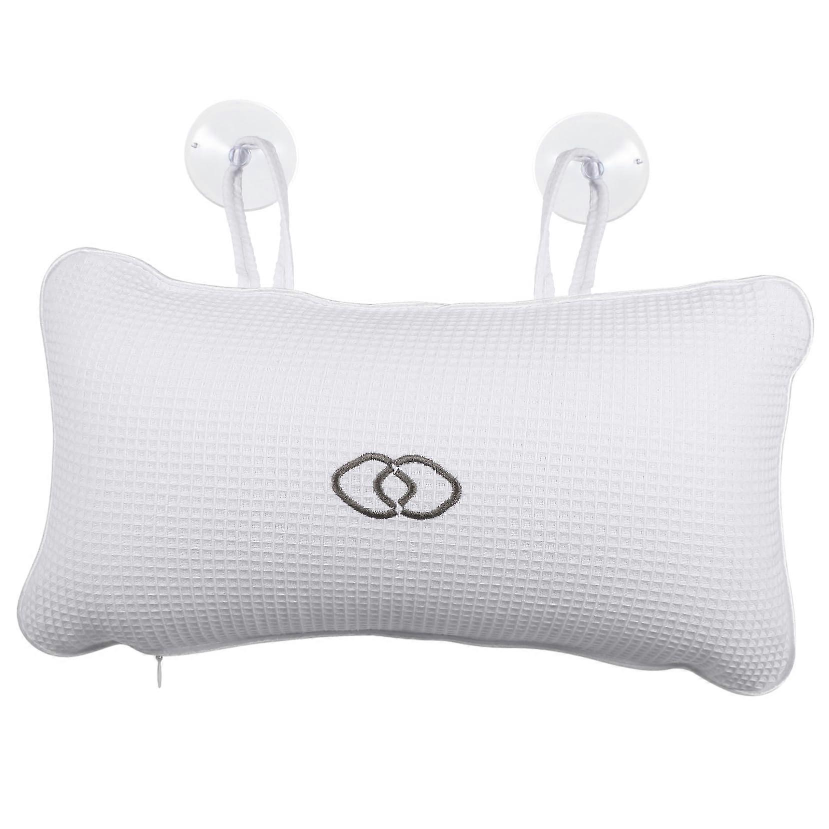 Bath Pillow with Suction Cups for Head and Neck Support, Inflatable Mesh Bathtub Headrest, White