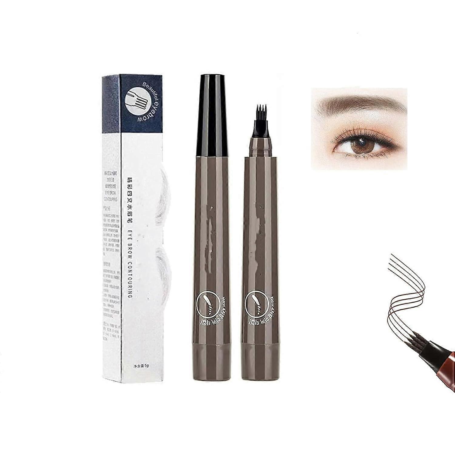 Waterproof Microblading Eyebrow Pen Gray Brown with 4 Tip Precision for Natural Long Lasting Brows