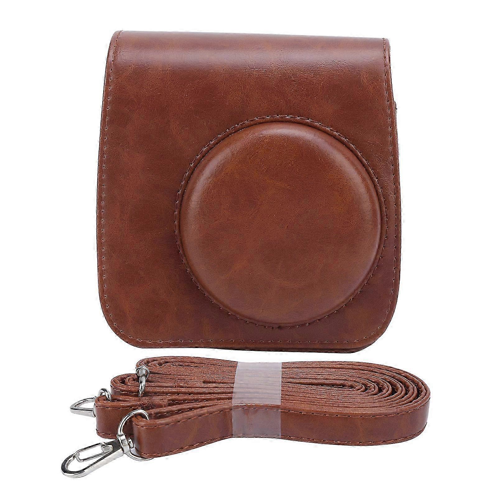 Mini Camera Protective Case, PU Leather, Adjustable Shoulder Strap, Compatible with Instax Mini 7+, Brown