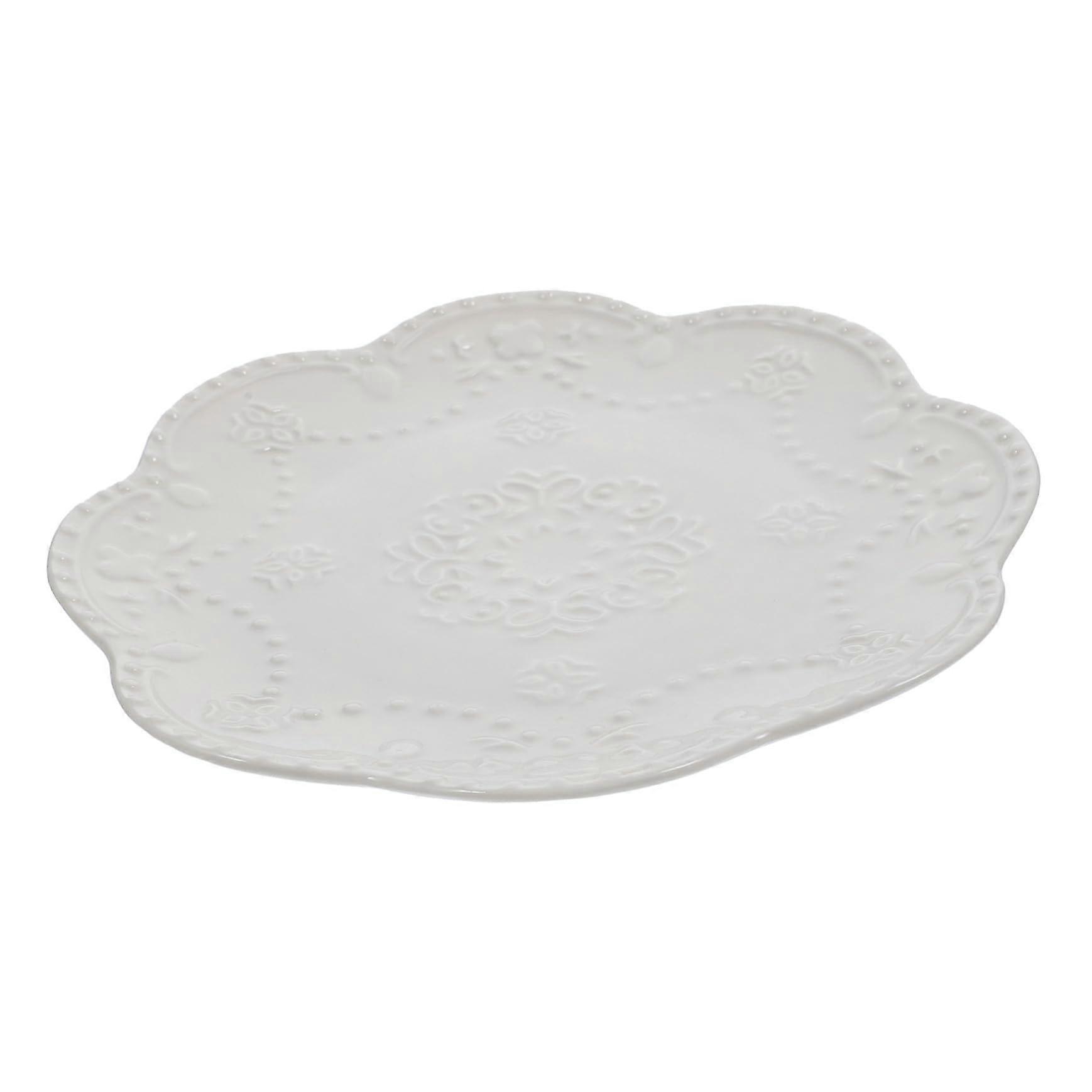 Ceramic Dessert Plate with Embossed Lace Design for Afternoon Tea and MultiPurpose Serving