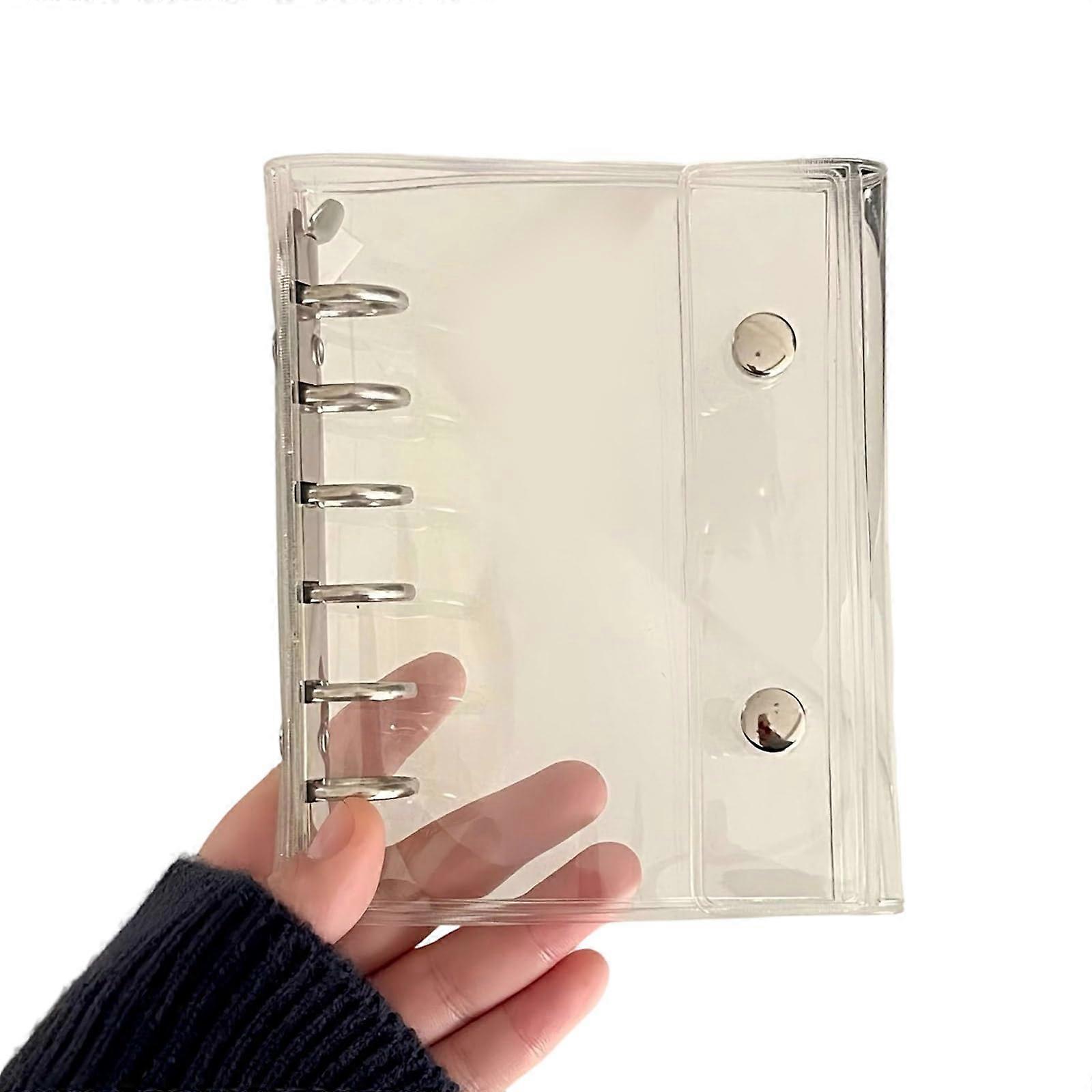 PVC Binder Cover Water Resistant Refillable 6 Ring Design Compact Notebook Card Holder Silver