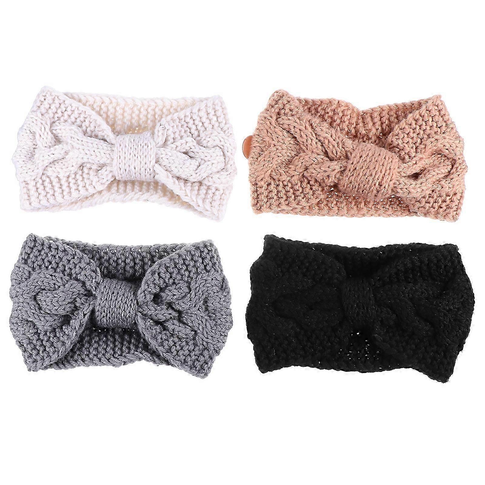4pcs Daily Use Winter Knitted Bow knot Button Headbands