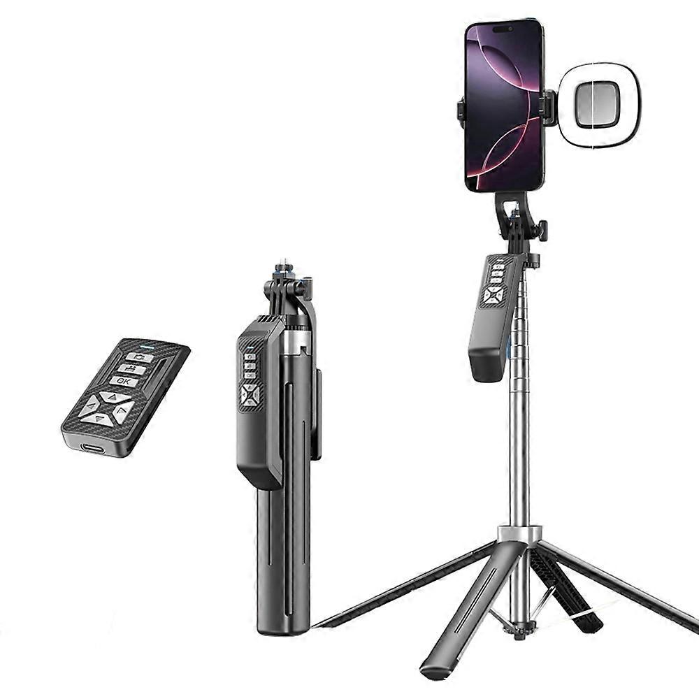 P18TK Selfie Stick with Single Square Fill Light Handheld Stabilizer Pop-up Tripod Stand for Live Streaming