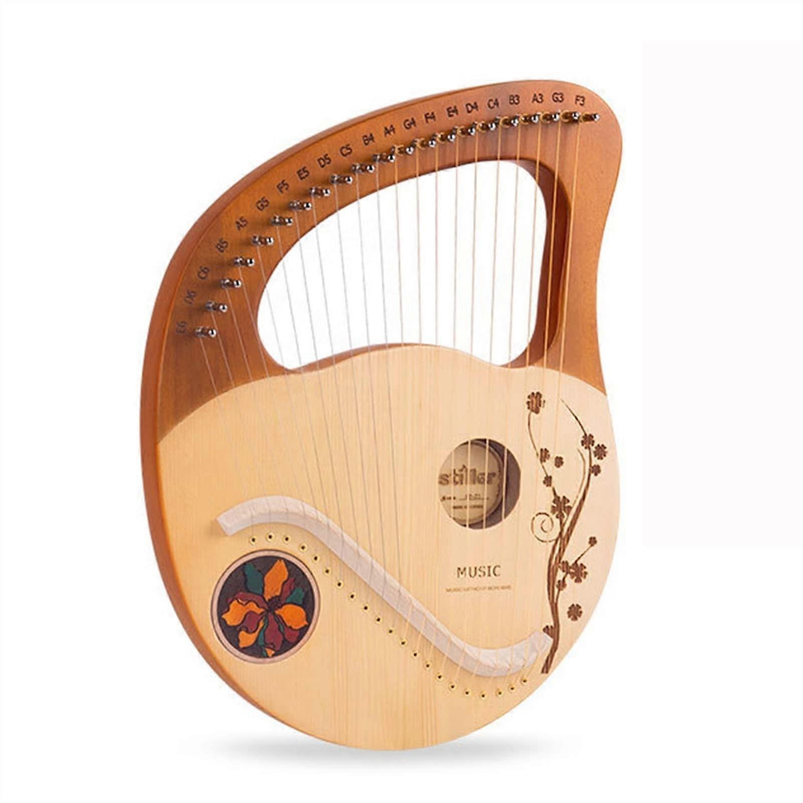 21 String Lyre Harp with Bone Saddle, Clear Balanced Tone, Retro Carved Finish for Beginners