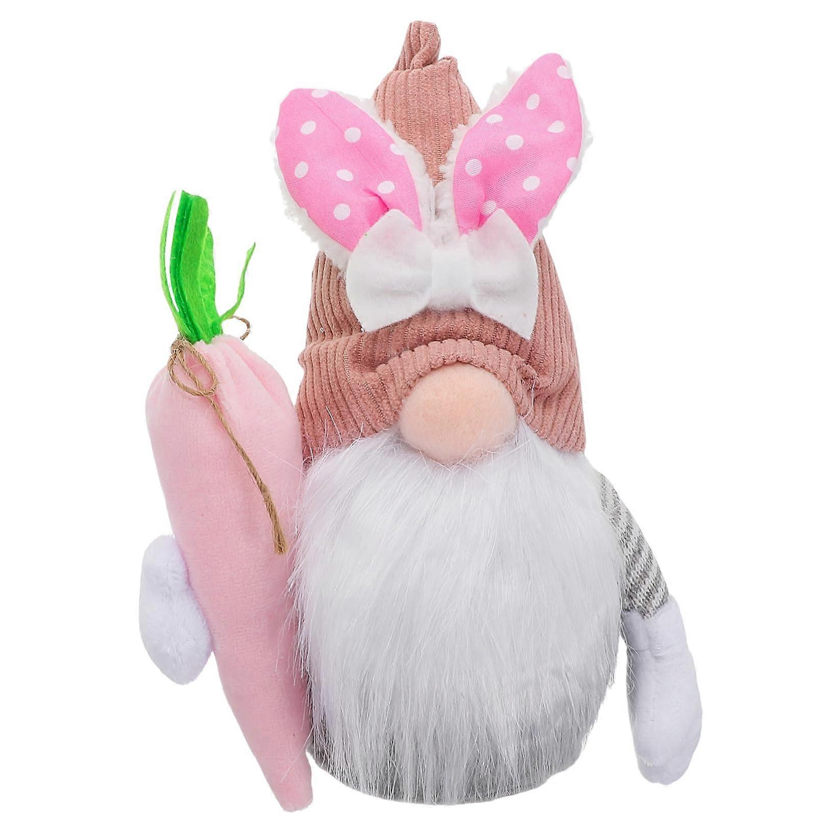 Pink Easter Bunny Plush Doll with Cute Gnome Design for Spring Easter Tabletop Decoration