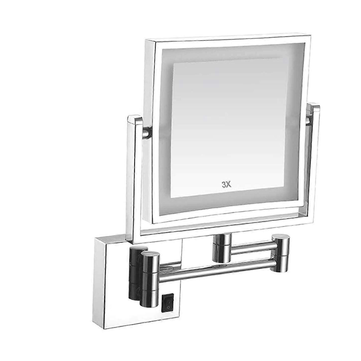 8 Inch LED Lighted Wall Mount Vanity Makeup Mirror 3X Magnification 360 Swivel Chrome PlugIn