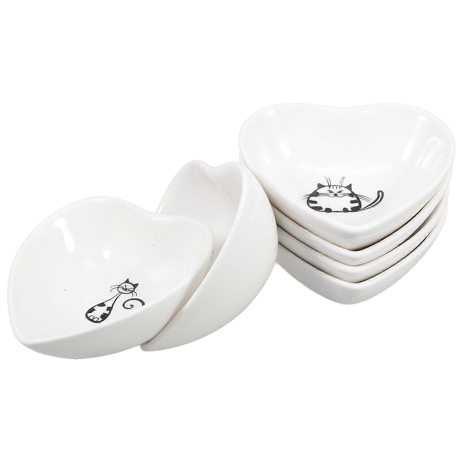 Ceramic Appetizer Plates Cat Pattern Round Condiment Dish Home Use 6Pcs