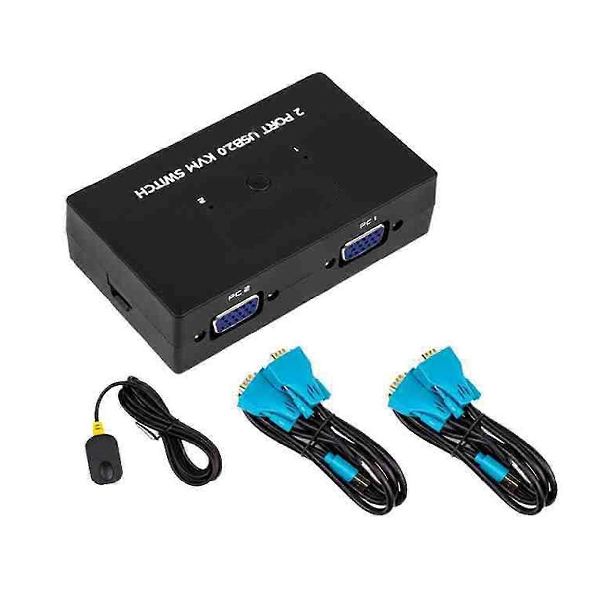 2-Port VGA KVM Switch Two-in-One-Out with Desktop Controller