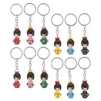 12pcs Adorable Japanese Style Kimono Doll Keychains For Women Kimono Doll Bell Key Chain Kimono Doll Keyring Purse Backpack Handbag Hanging Ornament